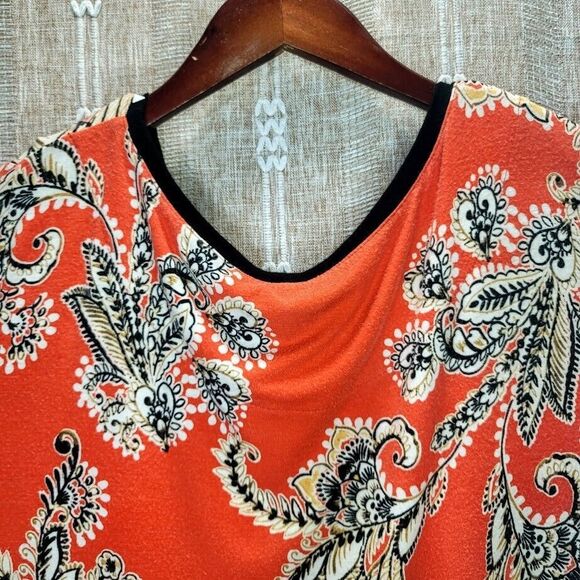 Ruby Rd. Orange/Black Print Top w Beaded Neckline -1X - Picture 5 of 14